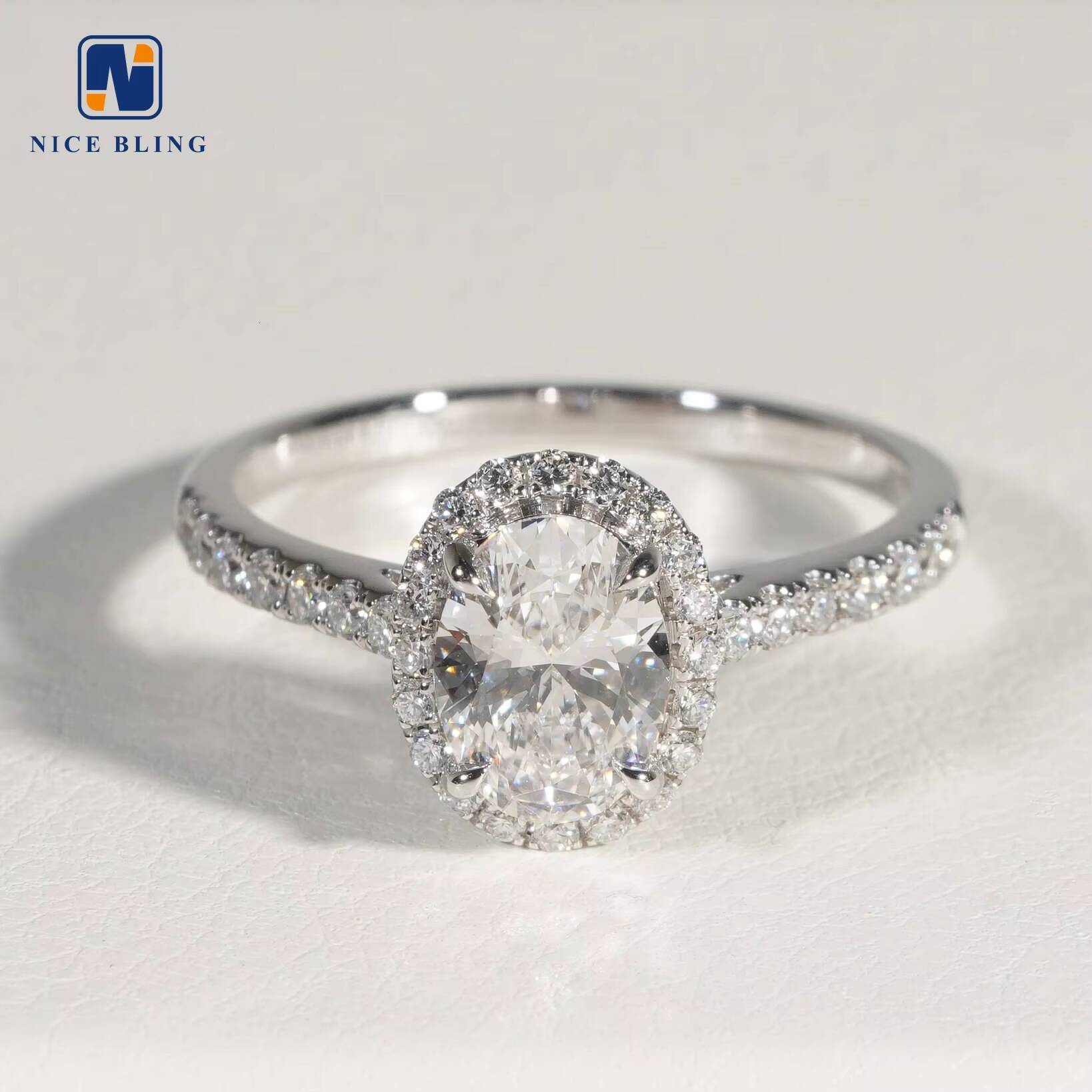14K White Gold Jewelry Pave Setting Halo Rings 113ct E/VVS2 Oval Cut Lab Diamond Engagement Wedding Rings for Women - view 4