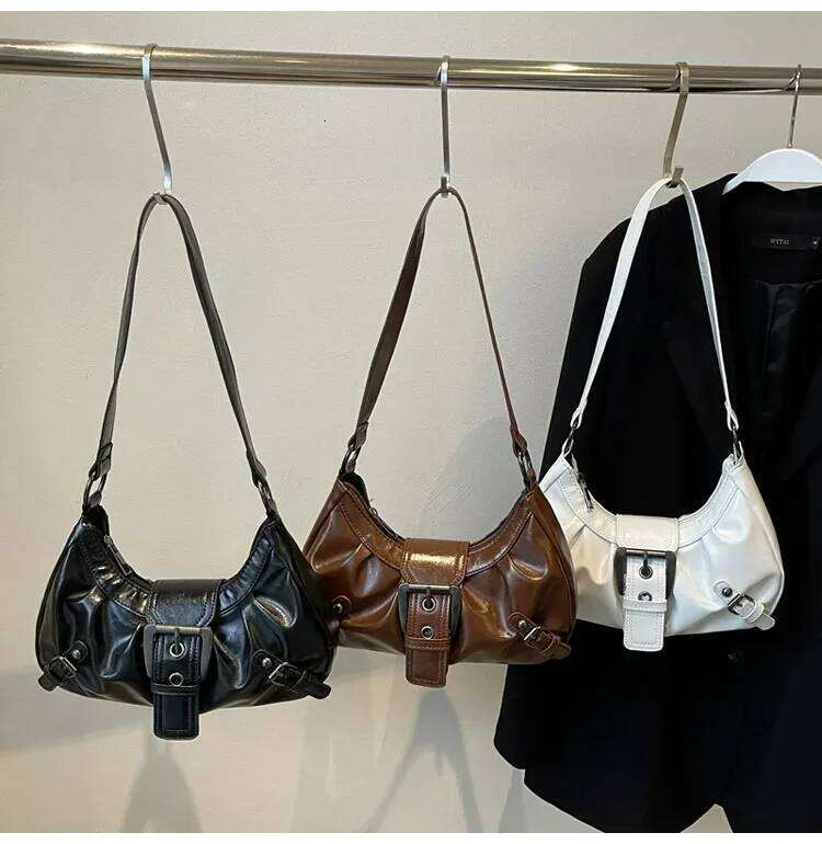 Y2K Retro Pleated Hobo Shoulder Women Hot Selling Maillard Style Underarm Bag Clutch Handbags for Travel Work Shopping Y260115