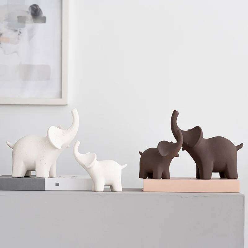 Ceramic Elephant Figurines Nordic Modern Abstract Ornaments White Brown Home Decoration for Living Room Office Desk Kitchen Shelf Automotive Outdoor D