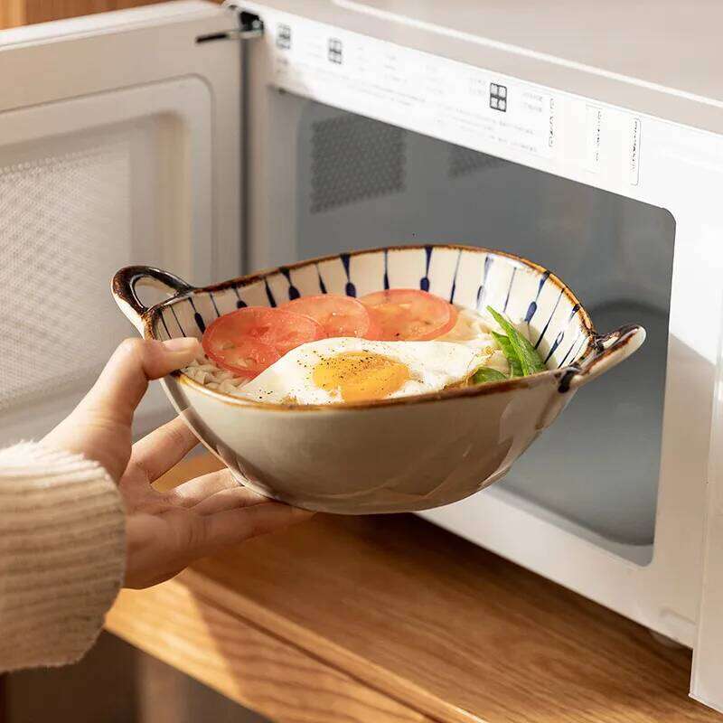 Japanese Household Noodle Ceramic Soup With Handle Salad Pasta Bowl Kitchen Tableware Microwave Oven Bakware