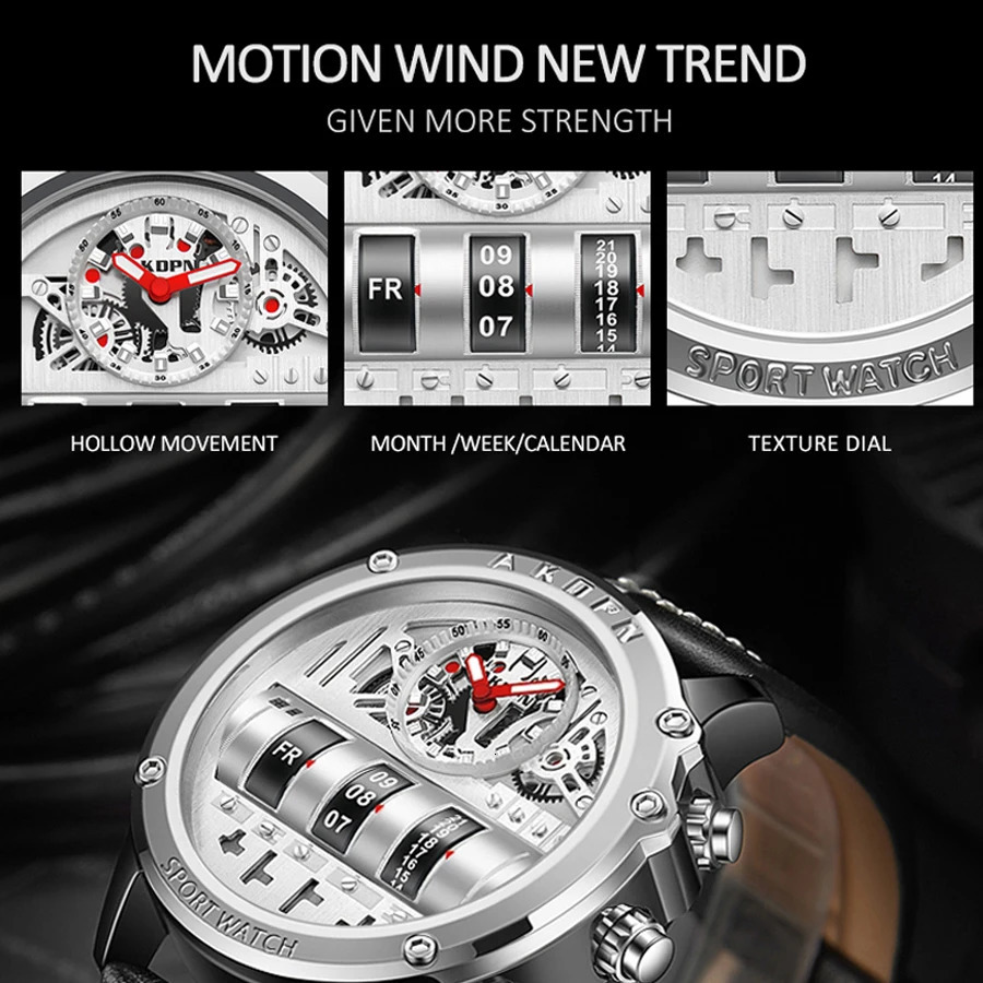 Electronic Quartz Watch For Men Business Watches Male Creative Men WristWatch Unique Rotate Date Leather Strap Watches 260114