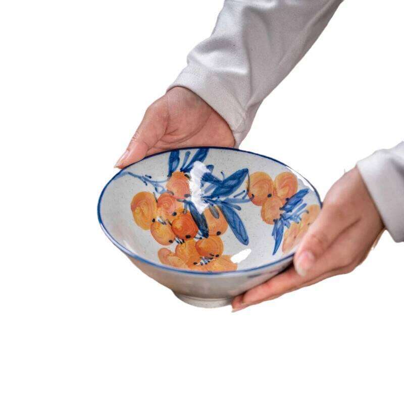 Kitchen Tableware Ceramic Rice Bowl with Bamboo Hat Design Underglaze Colouring Suitable for Home Dining and Outdoor Picnics