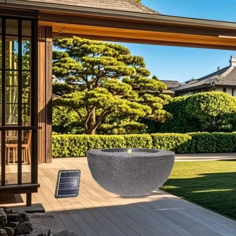 Fiber Stone Black Fountain for Outdoor Garden Decoration with Solar Water Pump