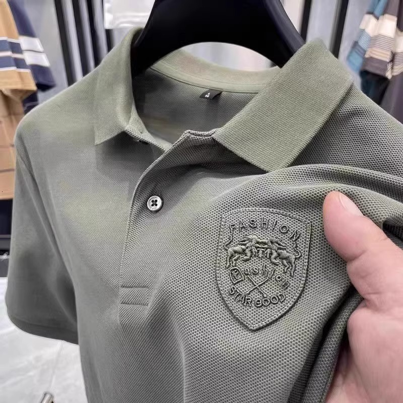 Luxury Brand Designer Clothes Guangzhou Thirteen Lines Mens Summer Short Sleeve Polo Shirt Half Sleeve T-Shirt Breathable Pique Cotton Embroidery Plus