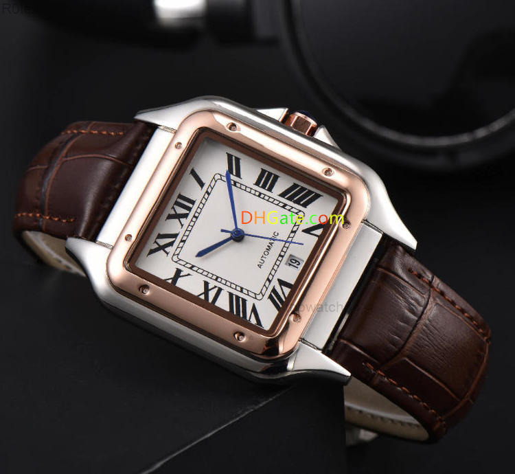 Classic Panthere Stainless Steel Leather Quartz Watch Men Top Quality Automatic Date Square Face Hot Sale Fashion Male Watches42