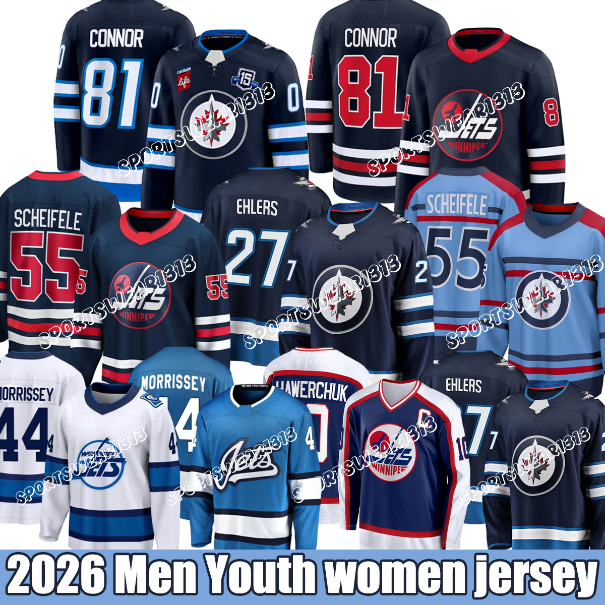Winnipeg Hockey Jet Jersey #55 Scheifele A #27 Ehlers #91 Perfetti #17 Lowry C #44 Morrissey A #37 Hellebuyck Hockey Jerseys