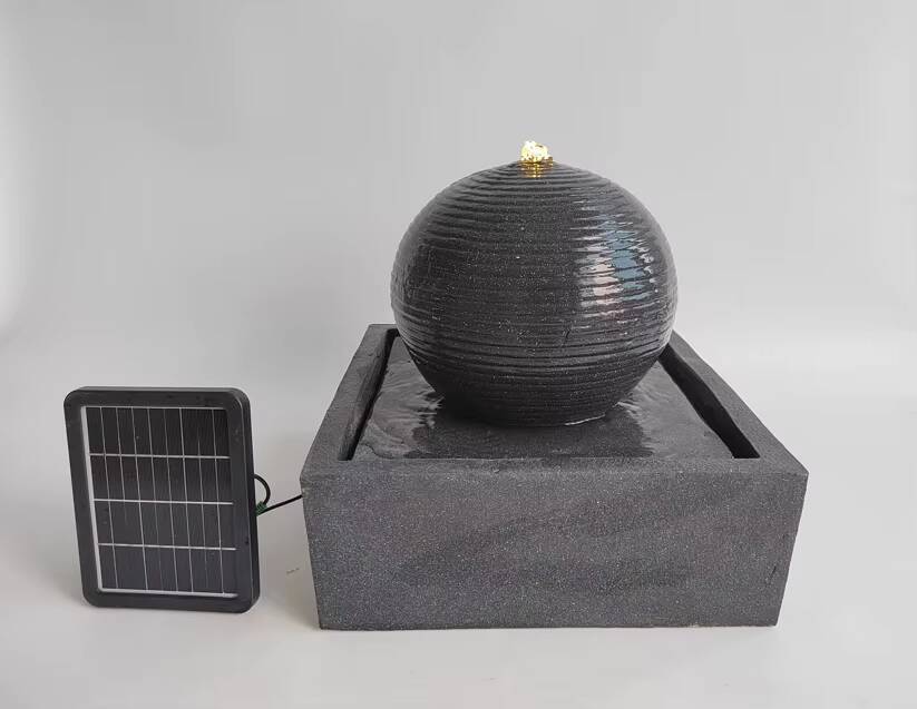 Modern Backyard Stone Solar Ball Square Base Fountain Outdoor Garden Decoration
