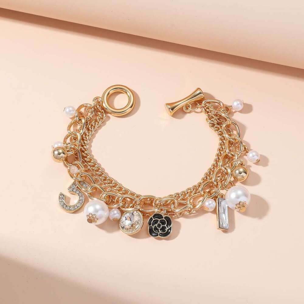 Jewellery Bracelet Fine Jewellery European American Heavy Metal Chain Multi Layer with Small Flower Number 5 Handmade for Daily Wear Gift High Quality