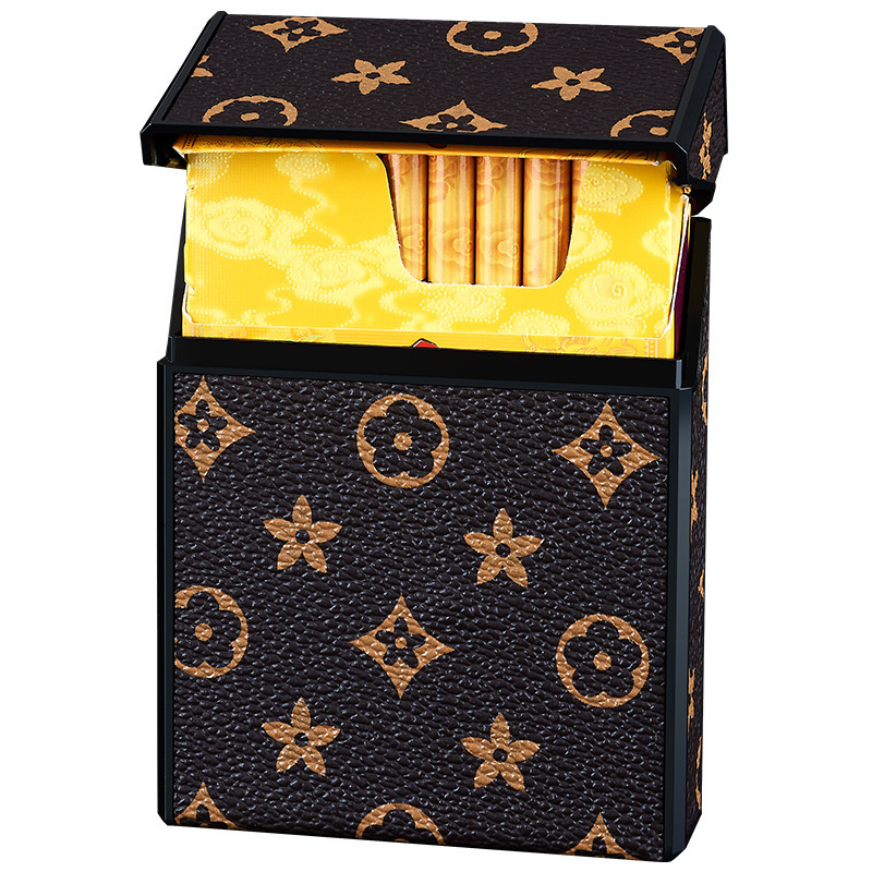 2026 New 20 Cigarette Case Vintage Leather Pattern Ultra Thin Flip Top Moisture Proof Case Universal for Soft & Hard Packs Wholesale For Men Gift