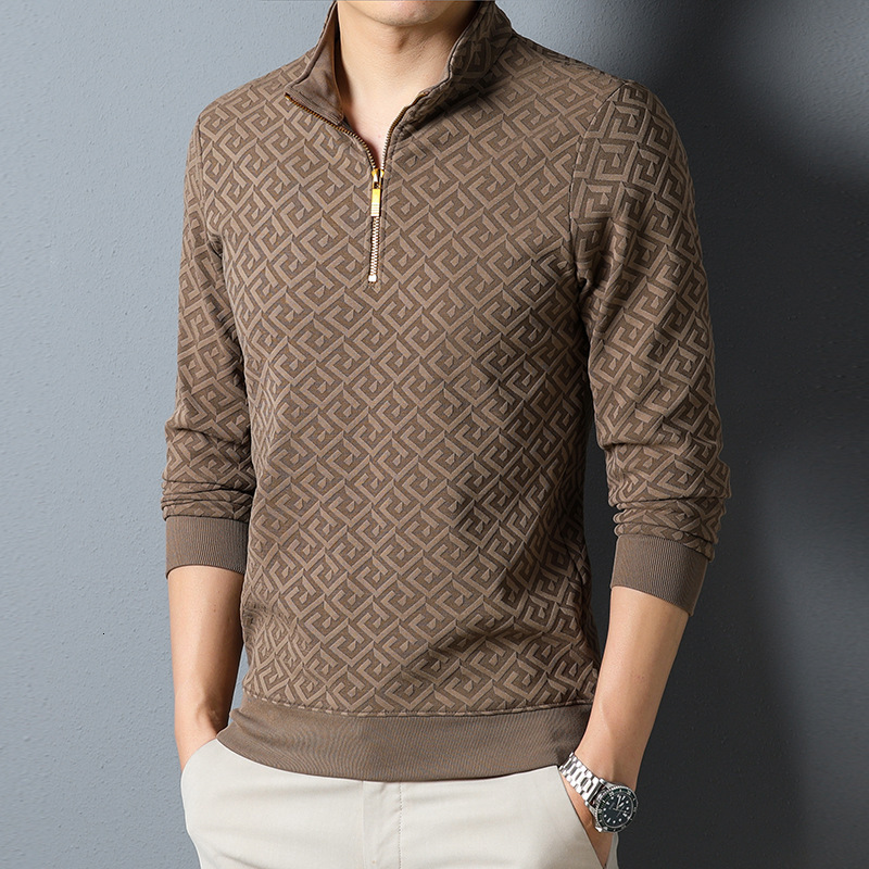 2025 Autumn Designer Clothes Luxury Brand New Men's Long Sleeve Shirt Solid Color Stand Collar Half Zip Loose Thin Casual Men's Base Shirt