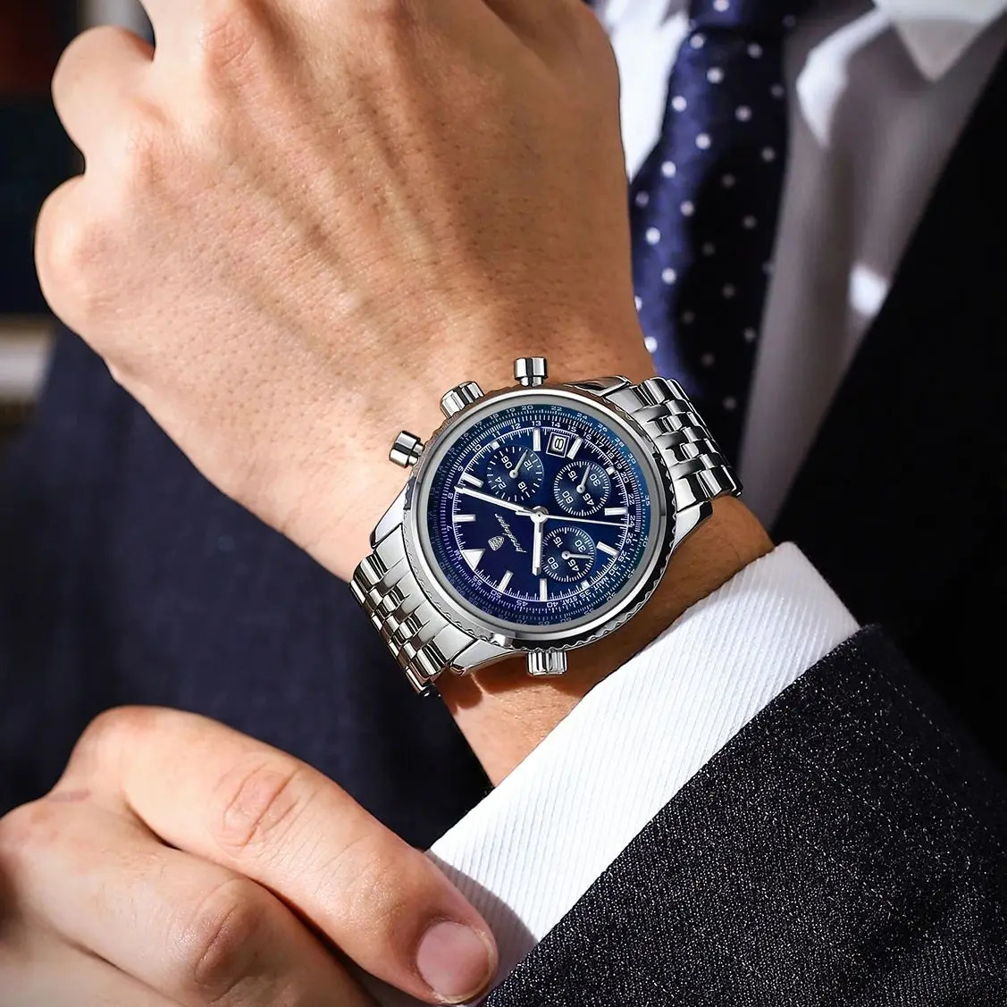 POEDAGAR Sport Man Watch Chronograph Date Waterproof Luminous Mens Quartz Watches Stainless Steel Fashion Men Wristwatch 260114