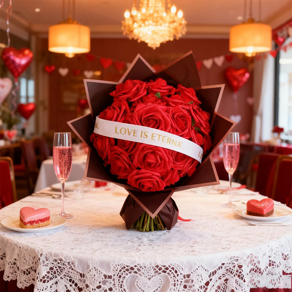 Red Rose Artificial Flowers DIY Bouquets 25PCS Set PE Roses Flower for Wedding Party Centerpieces Decor Valentines Gifts 260114