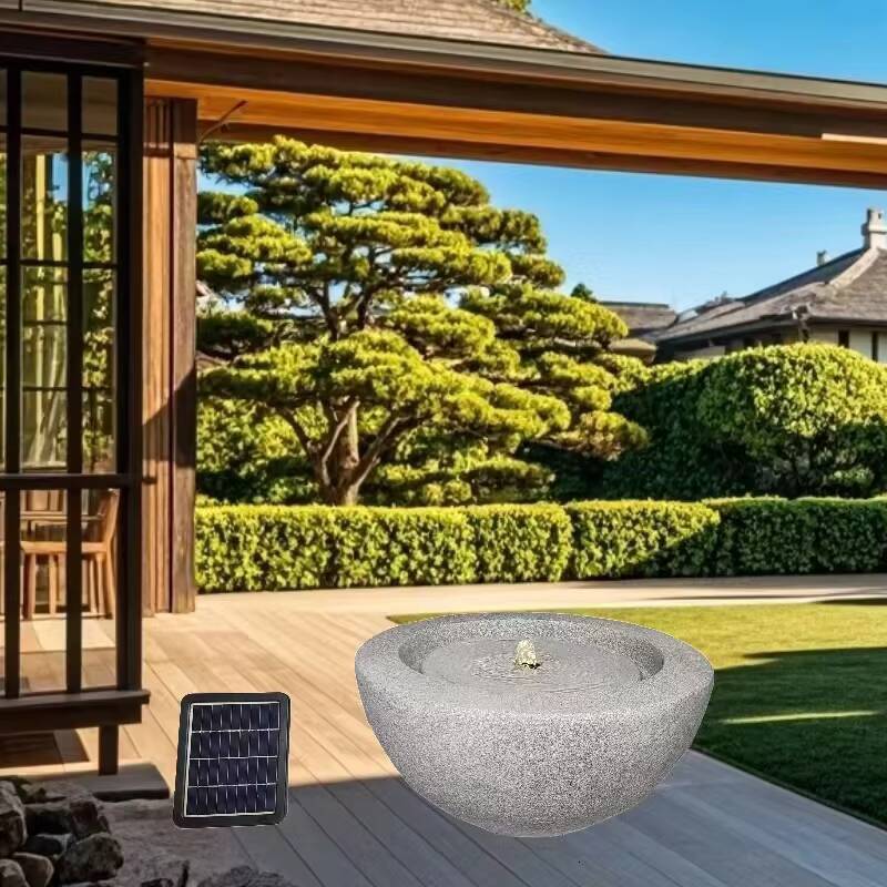 Marble Gray Fiber Stone Fountain with Solar Water Pump for Outdoor Garden Decoration