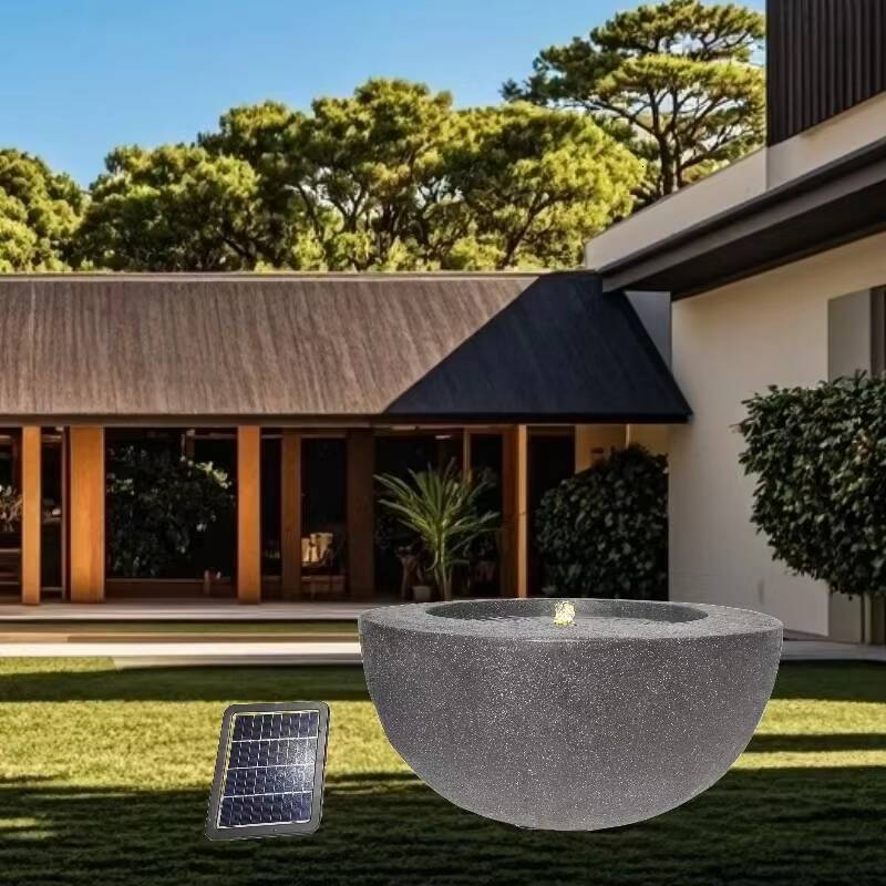 Fiber Stone Black Fountain for Outdoor Garden Decoration with Solar Water Pump
