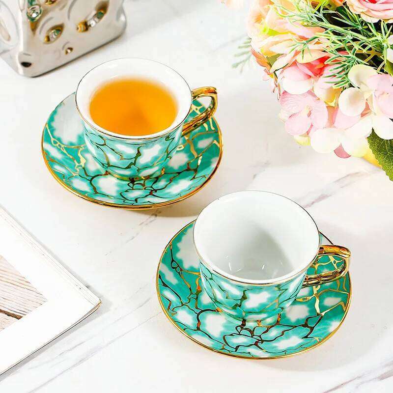 Nordic Light Luxury Ceramic Coffee Cups with Dish Creative Office Mug Gold Edged Afternoon Tea Cup Set Household Drinkware