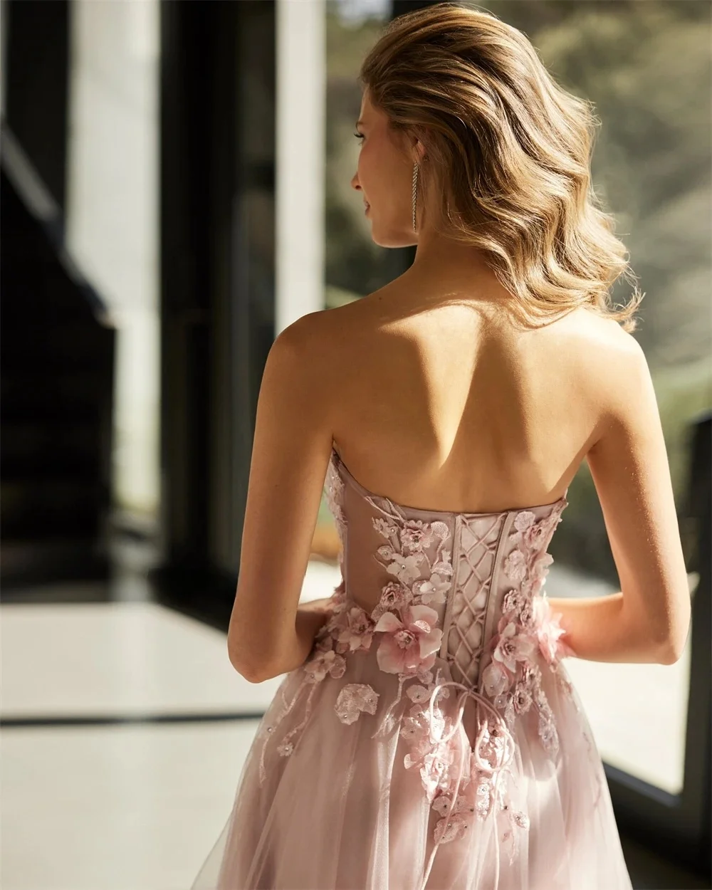 New Modern Pink Prom Party Dress 2026 Detachable Long Sleeves Sweetheart 3D Flowers Lace Appliques Tulle Evening Formal Birthday Gowns Robe De Soiree 