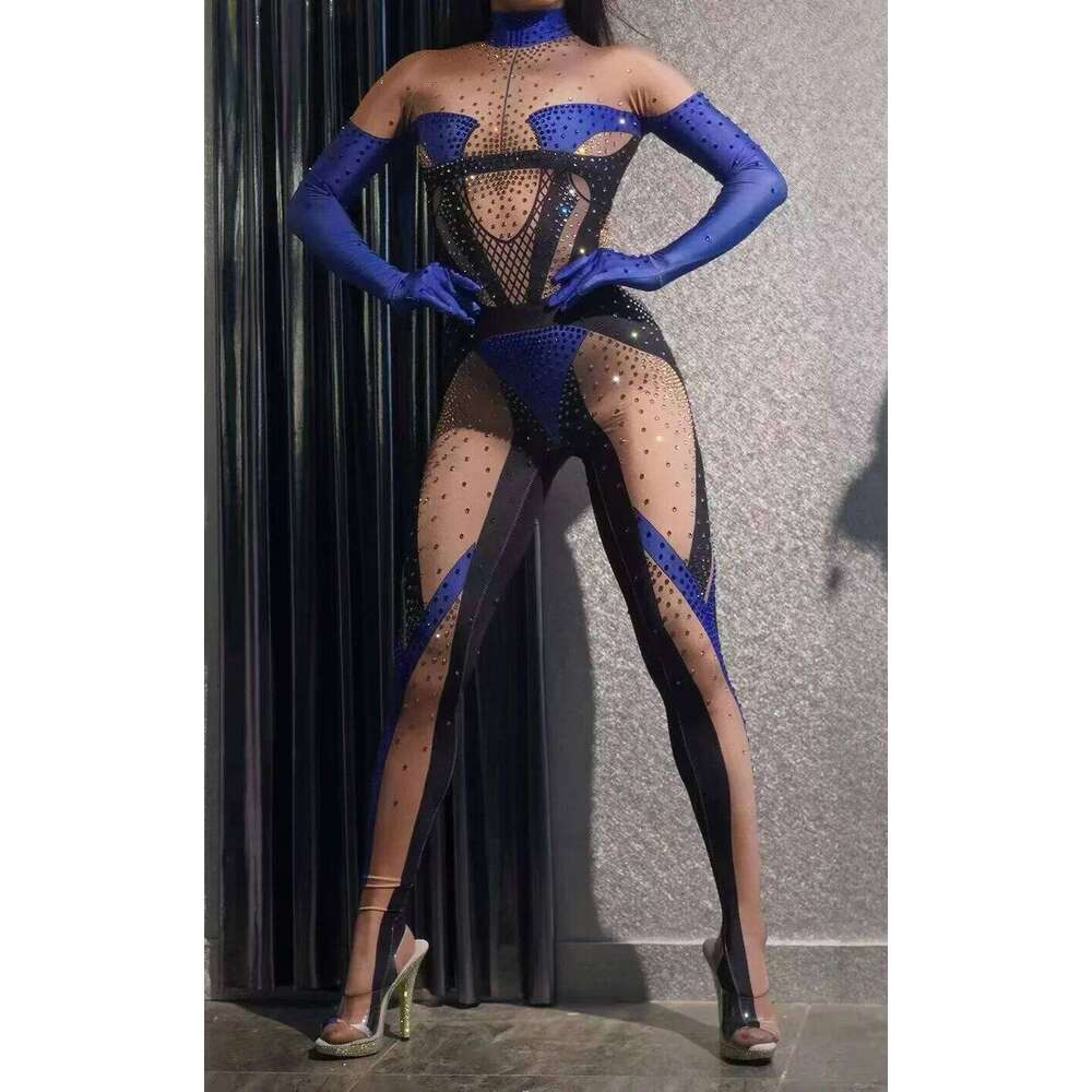 Rhinestones Jumpsuit Women Longsleeve Nightclub Prom Party Outfit Singer Dancerperformance Dance Costume Stage Wear Mdng260115