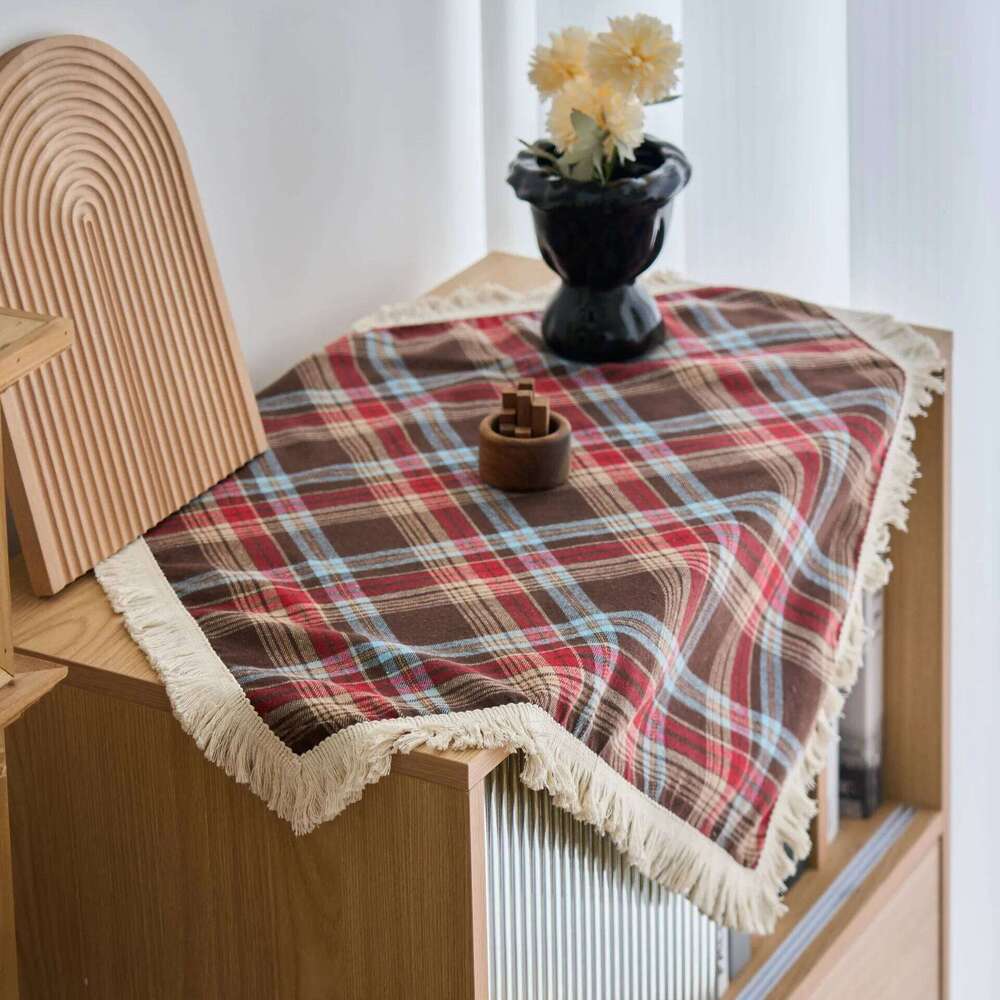 1Pc White Brown Striped Square Tablecloth Adhesive Backing, Machine- Plaid Cover Cabinets, Coffee Tables, Dining Tables