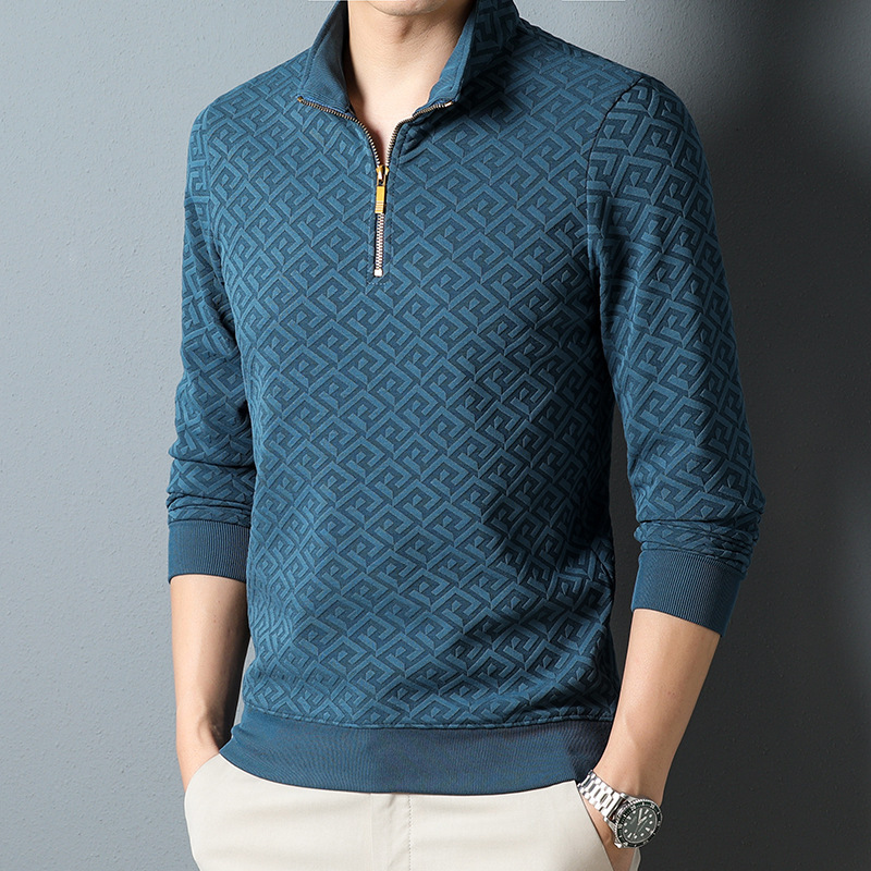 2025 Autumn Designer Clothes Luxury Brand New Men's Long Sleeve Shirt Solid Color Stand Collar Half Zip Loose Thin Casual Men's Base Shirt