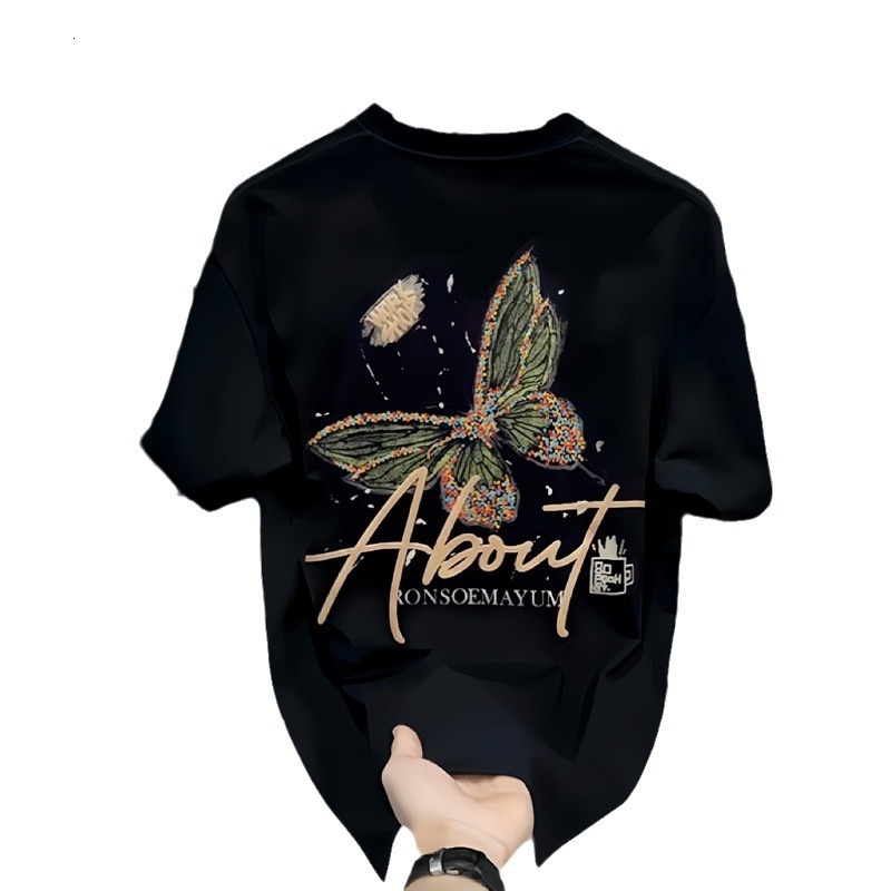 Luxury Brand Designer Clothes Heavyweight Trendy Brand Pure Cotton Printed Men's Short Sleeve T-Shirt 2025 New Summer Hot Trend Casual Round Neck