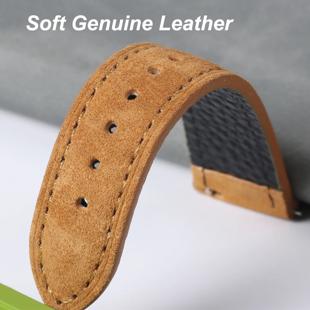 18mm 19mm 20mm 22mm Vintage Suede Cowhide Watch Strap Handmade Watch Band Gray Brown Green Quick Release Bracelet for Men Women 260109