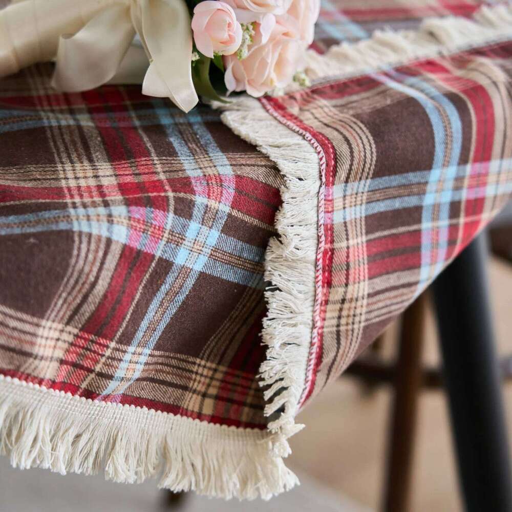 1Pc White Brown Striped Square Tablecloth Adhesive Backing, Machine- Plaid Cover Cabinets, Coffee Tables, Dining Tables