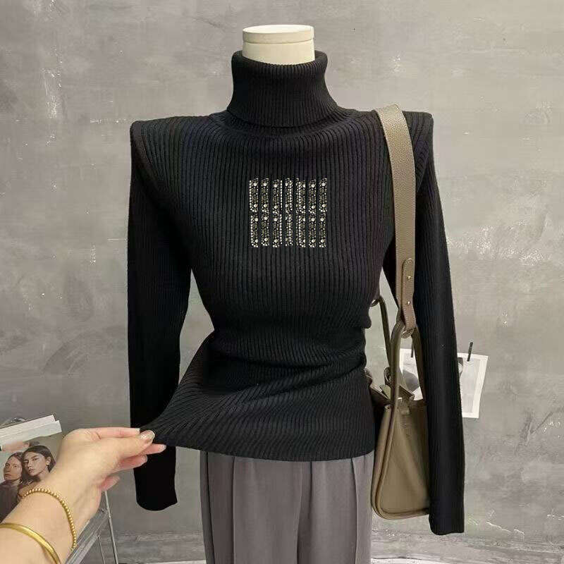 High Womens Sweaters Wool Blouse Shirts Turtleneck Woman Designer Shirt High Neck Budge Sweater Short Style Lady Slim Jumpers Sweatshirt S-3XL