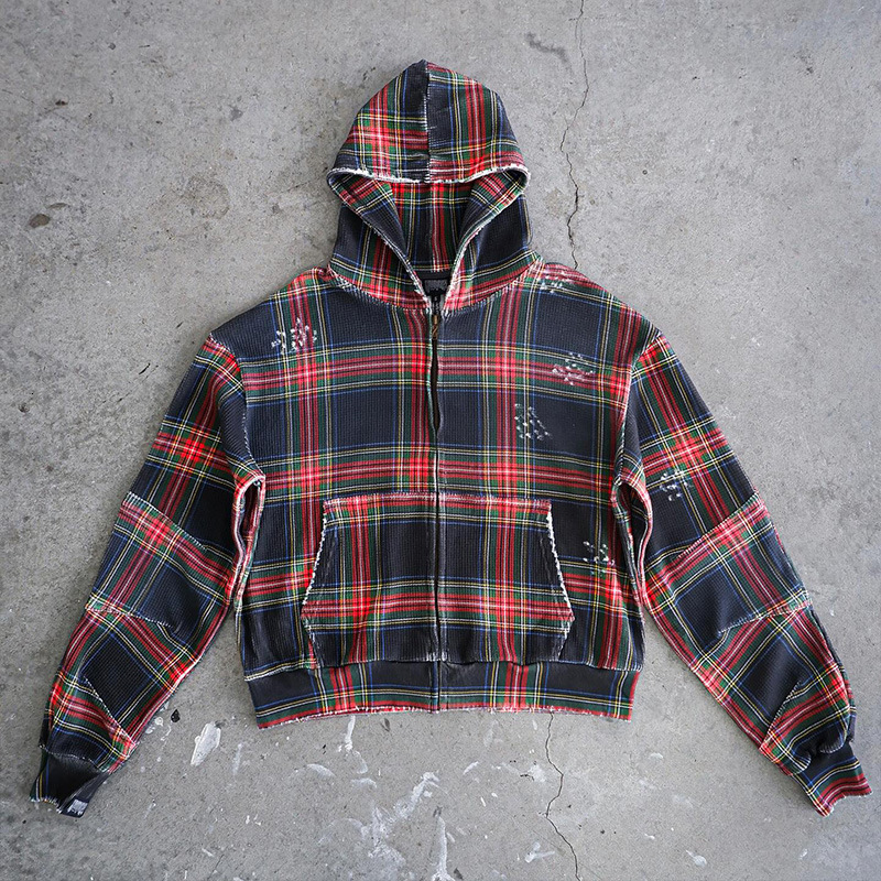 Clothing Men's Hoodies Luxury Designer Clothes European American Style Fashion Casual Vintage Trendy Plaid Zipper Hooded Sweatshirt Daily Outfit - view 6