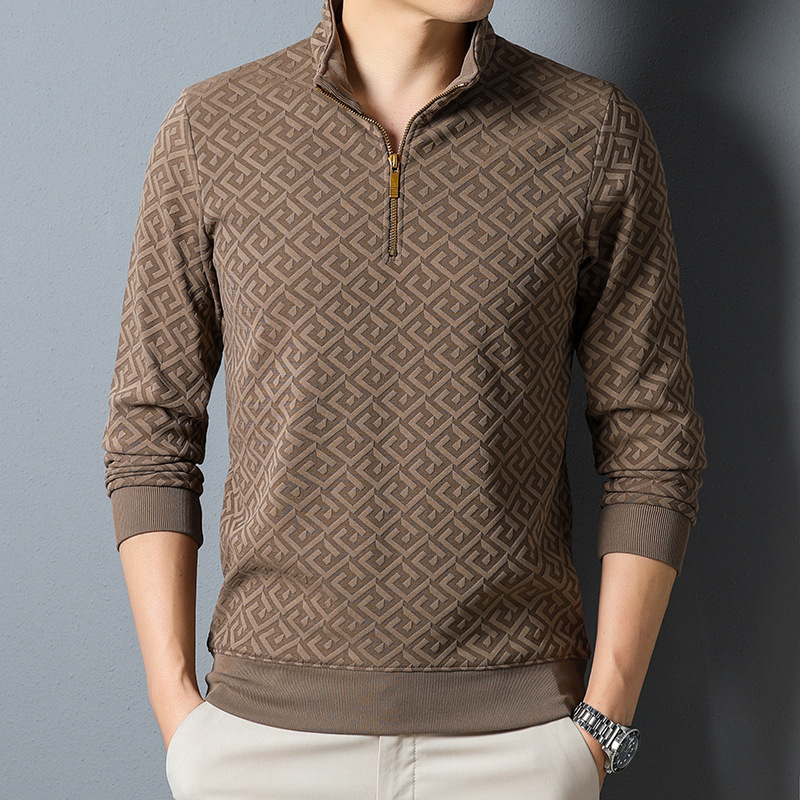 2025 Autumn Designer Clothes Luxury Brand New Men's Long Sleeve Shirt Solid Color Stand Collar Half Zip Loose Thin Casual Men's Base Shirt