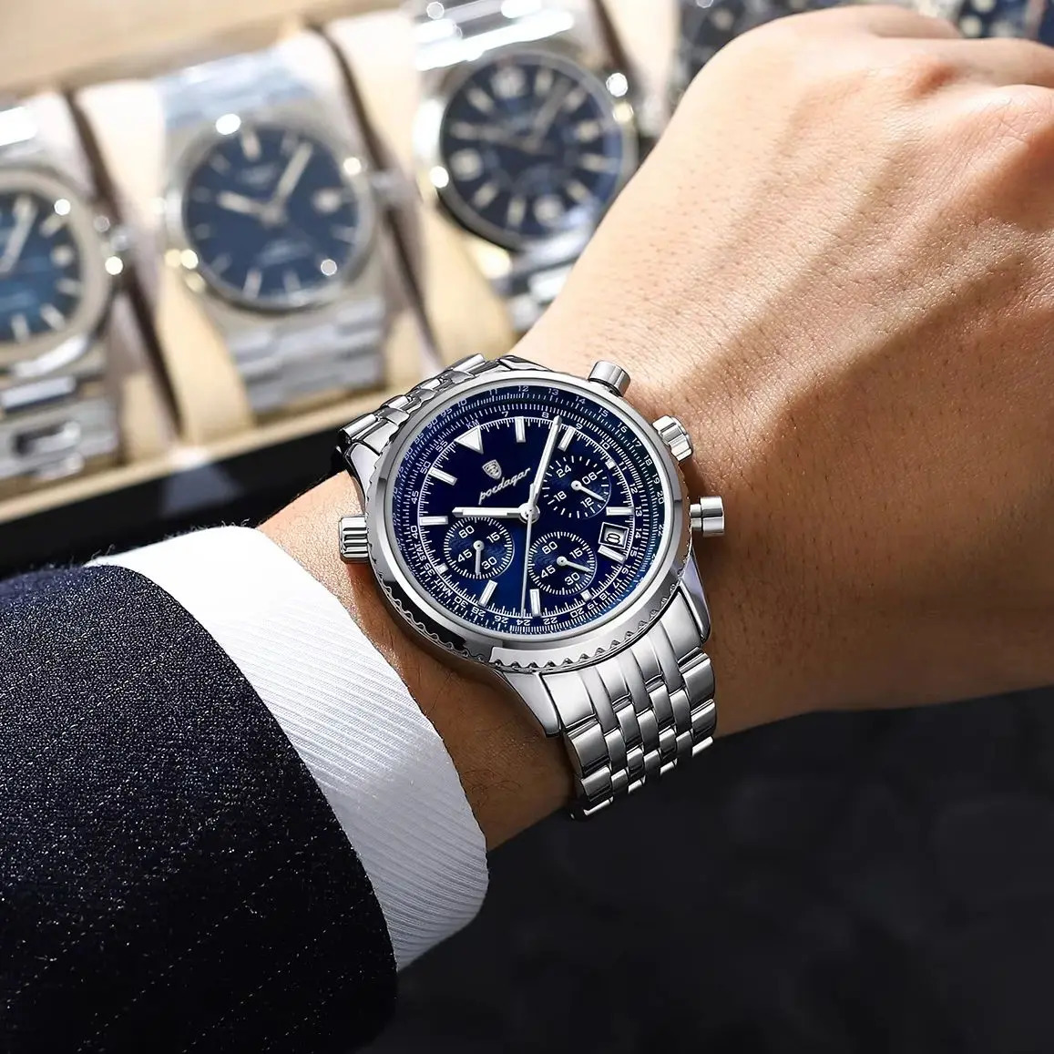 POEDAGAR Sport Man Watch Chronograph Date Waterproof Luminous Mens Quartz Watches Stainless Steel Fashion Men Wristwatch 260114