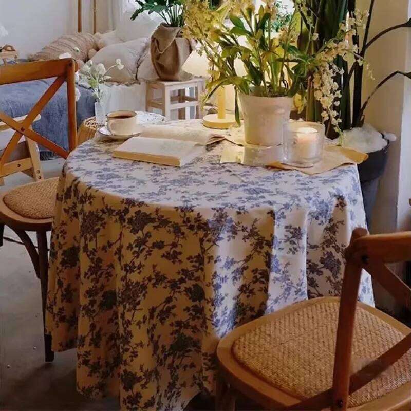 French Country Style Blue Rose Printed Kitchen Living Room Decor Tablecloth Restaurant Table Cover