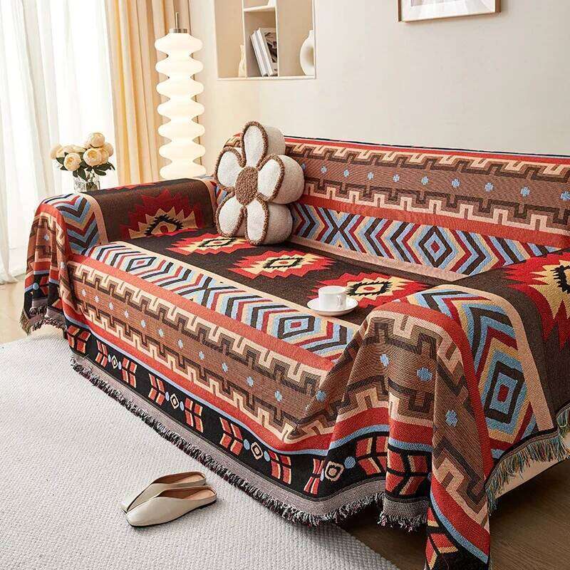 1Pc Cover Dustproof Bohemia Sofa Blanket, Four Seasons Universal, Double Face Usable, Living Room, Home Decor