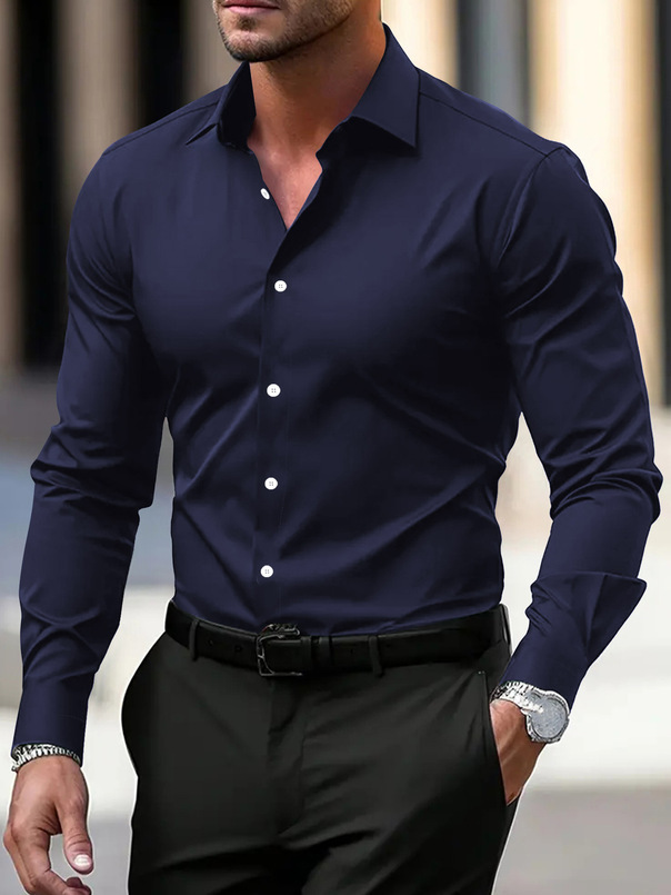 Spring and Autumn White Long Business Formal Slim Fit Professional Plus Size Black Short Sleeve Workwear Office Men's Shirt