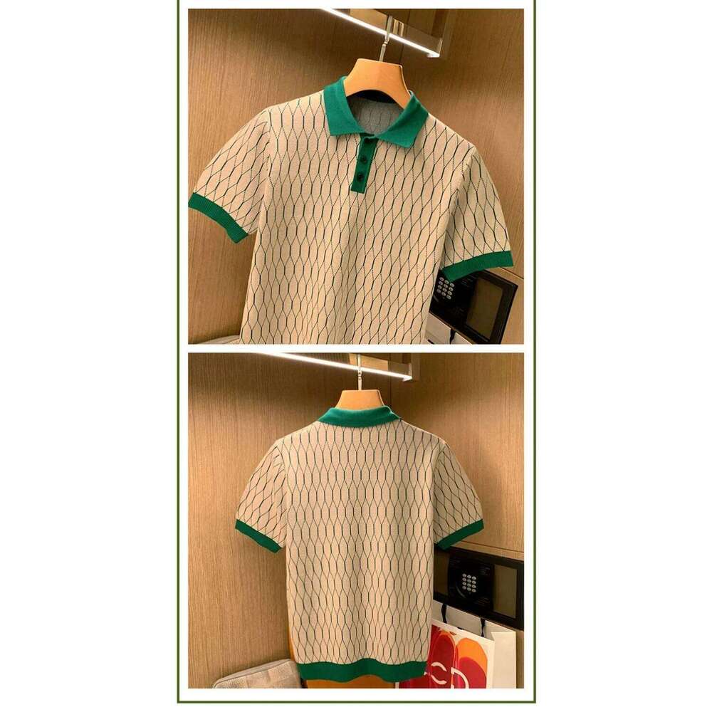 Summer Men Knitted Polo Shirts Short Sleeve Plaid T-Shirts Tops High Standard LEEGO LENS
