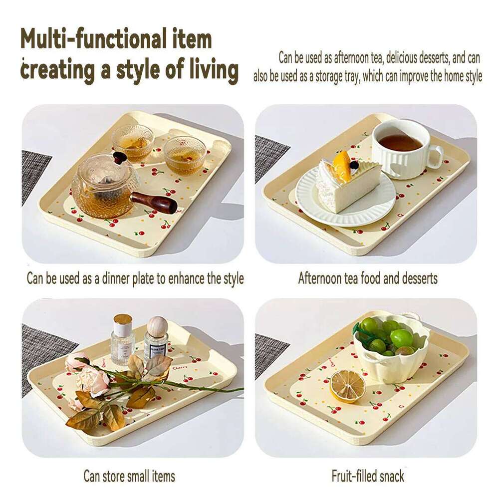 WORTHBUY Multifunctional Plastic Serving Cherry Pattern Fruit Dessert Plates Kitchen Organizer Perfume Jewelry Storage Tray
