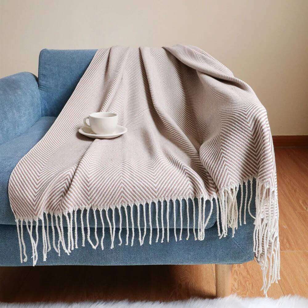 Khaki Gift Knitted Throw Blanket for Couch Soft Home Decor Tassel Plaid Outdoor Indoor Lightweight Breathable Blankets