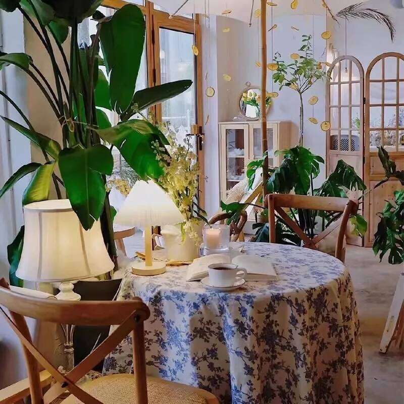 French Country Style Blue Rose Printed Kitchen Living Room Decor Tablecloth Restaurant Table Cover