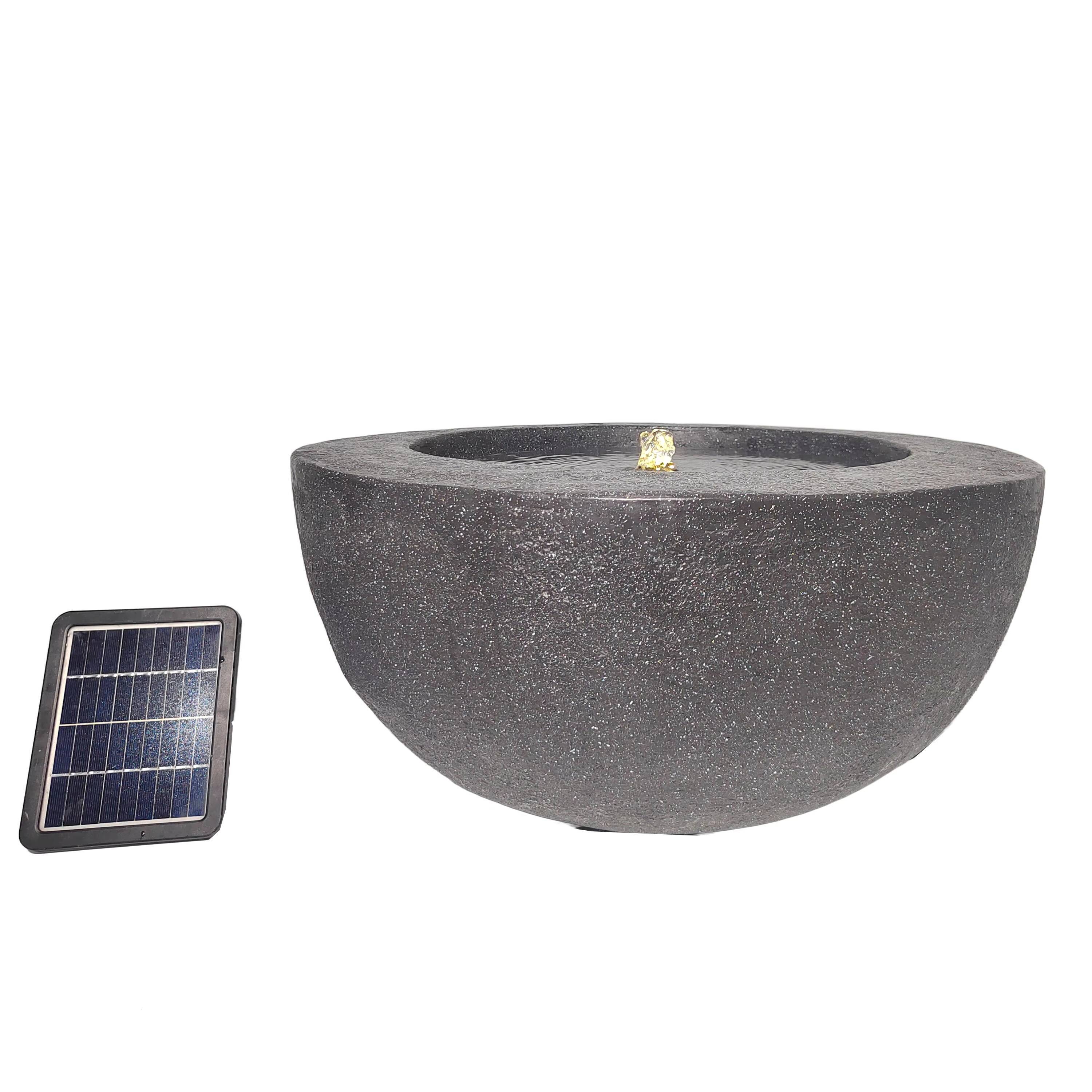 Fiber Stone Black Fountain for Outdoor Garden Decoration with Solar Water Pump