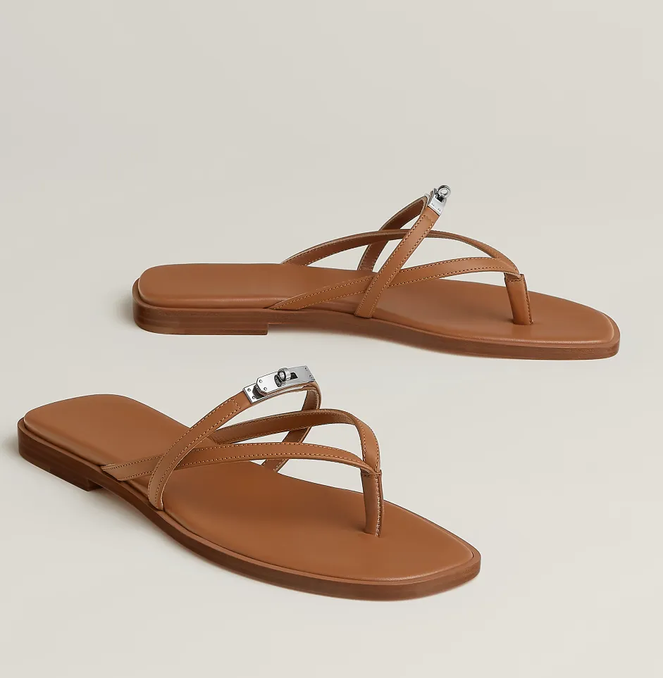 Summer Designer Women Miss Sandal Flats Calfskin Leather Palladium-plated Buckle Flip Flop Comfort Daily Wear Lady Beach Walking EU35-43