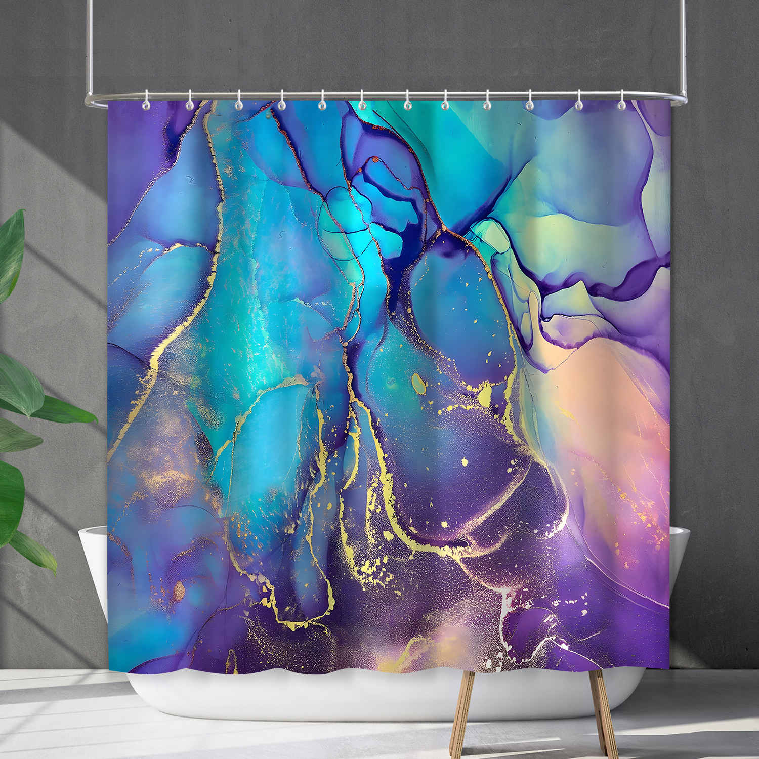 YL-38167 Waterproof Shower Curtain Cover, Abstract Farmhouse Marble Curtain, Shower Cover, No Drill Required