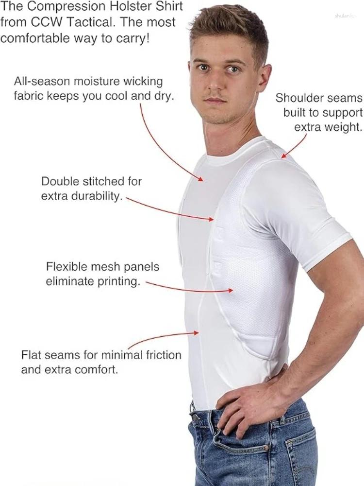 Men's T Shirts Concealed Carry Holster T-Shirt Tactical Clothes Pistol Secure Hook & Loop Pocket Gun For Men Women Invisible Top