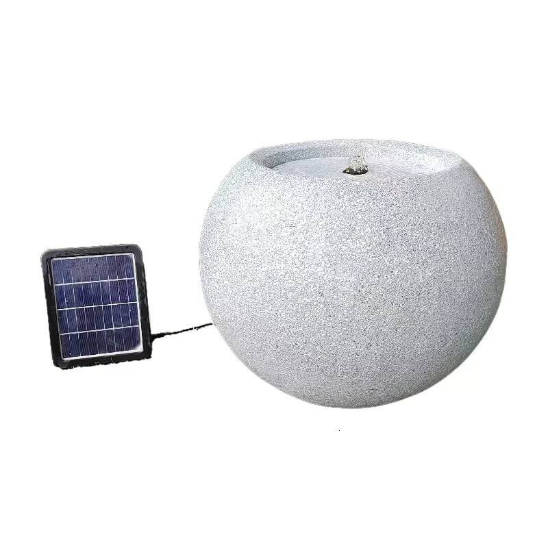 Fountain Spherical Design, Marble Gray, Outdoor Garden Decoration with Solar Water Pump