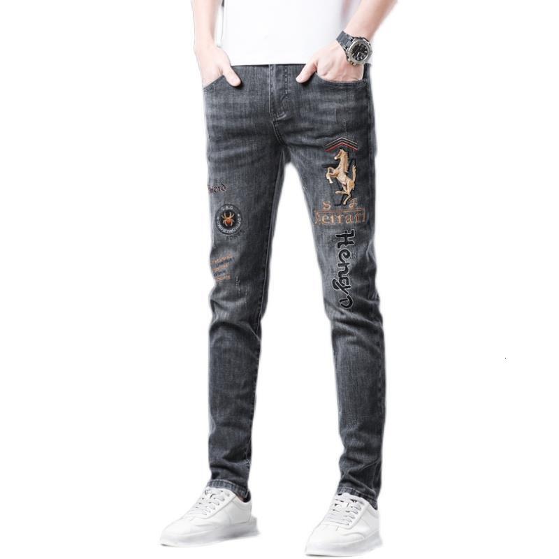 Luxury Brand Designer Clothes European Style Little Horse Embroidered Jeans For Men, Spring And Autumn Trendy Slim Fit Skinny Jeans For Men
