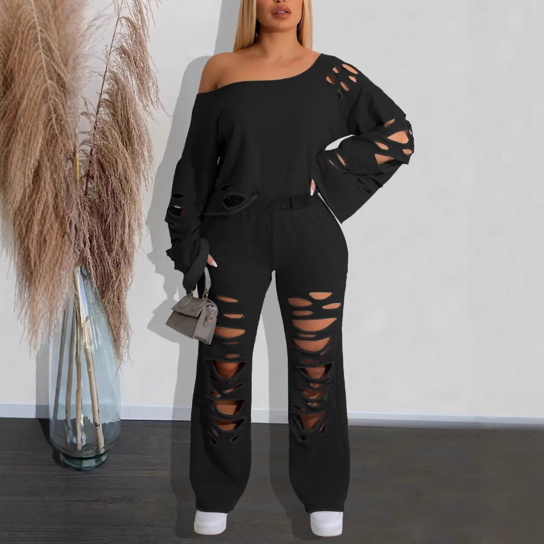 two piece set women 2 piece hole 2 piece set women outfits fall clothes for female long sleeve outfits two pieces sets 240930