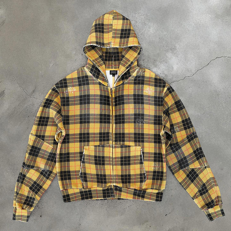 Clothing Men's Hoodies Luxury Designer Clothes European American Style Fashion Casual Vintage Trendy Plaid Zipper Hooded Sweatshirt Daily Outfit - view 7