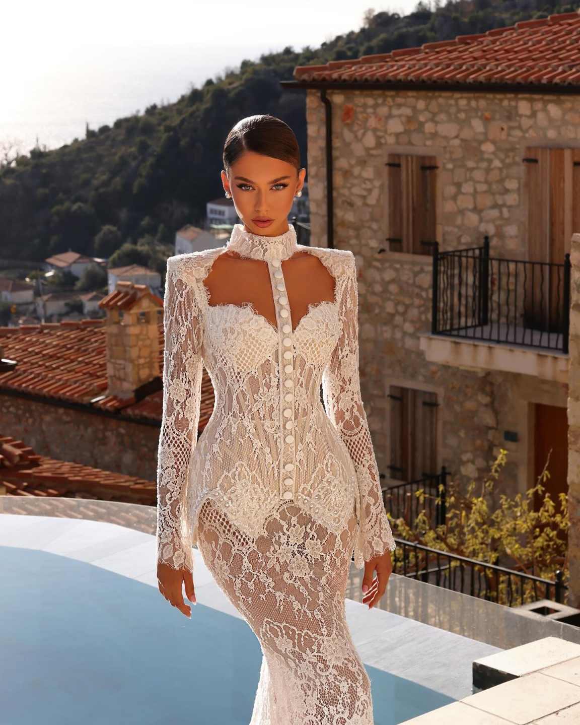 Beach Mermaid Wedding Dresses For Women High Sheer O Neck Lace Appliques Long Sleeve Bridal Gowns Vestido Customized