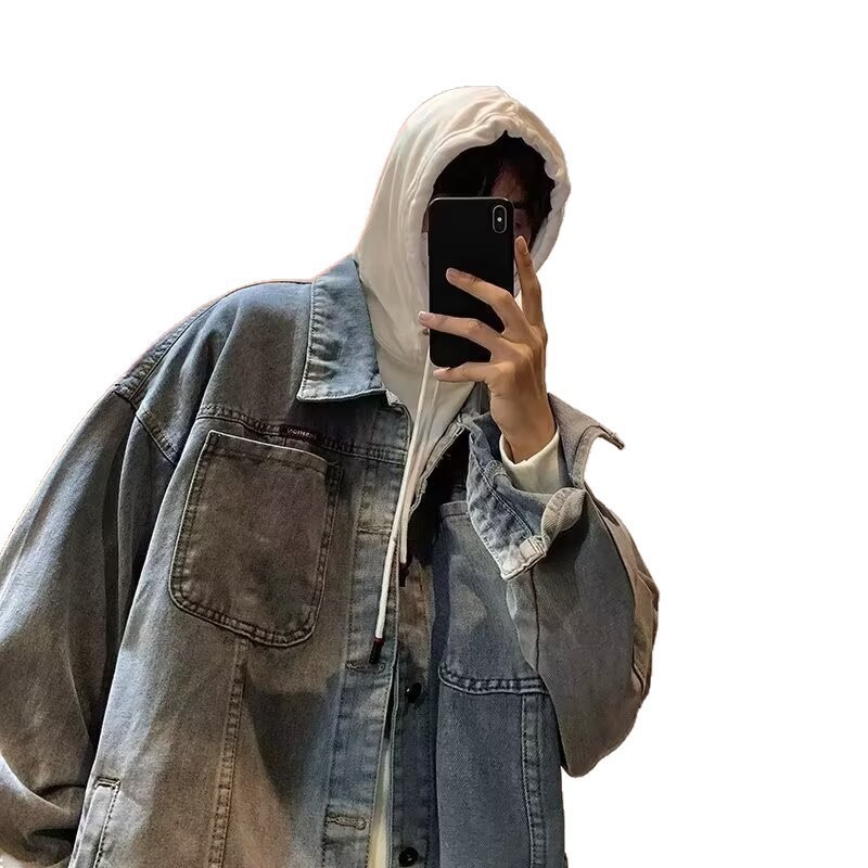 Painted printing Men Denim Jacket Cartoon Graffiti Print Loose Coats Vintage Hip Hop Leisure Outerwear L290 S191019