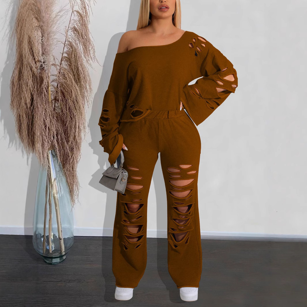 two piece set women 2 piece hole 2 piece set women outfits fall clothes for female long sleeve outfits two pieces sets 240930