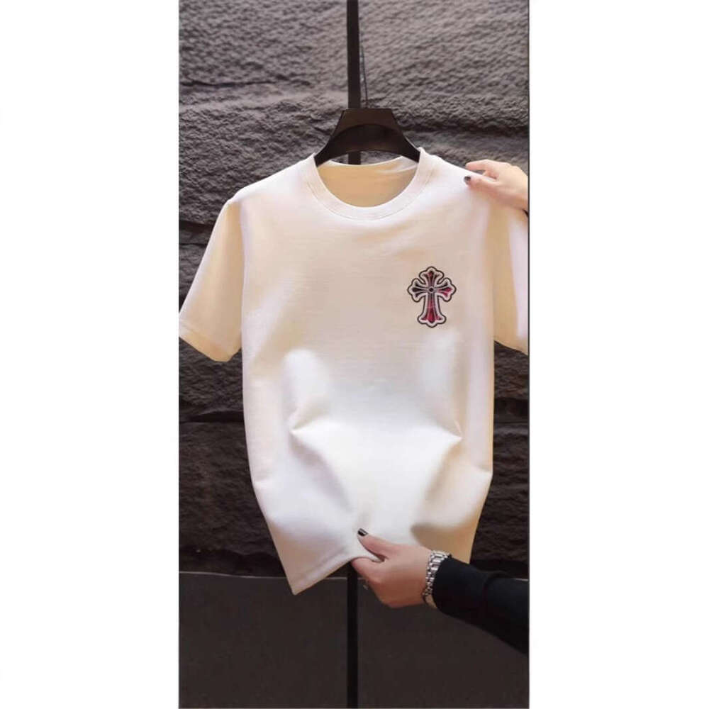 Men's Crew Neck Short Unique Design Embroidered Cotton Trendy Fashion Brand Stylish Half Sleeve T-Shirt Versatile