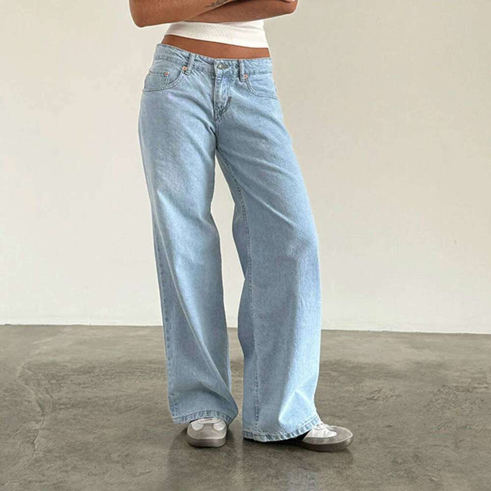 Women Y2k Low Rise Baggy Loose Fit Boyfriend Straight Wide Leg Jeans Trendy Stretch Long Denim Pants For Daily Streetwear Mdng260115